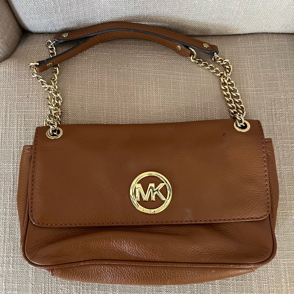 Michael Kors brown leather small shoulder bag with adjustable chain handles